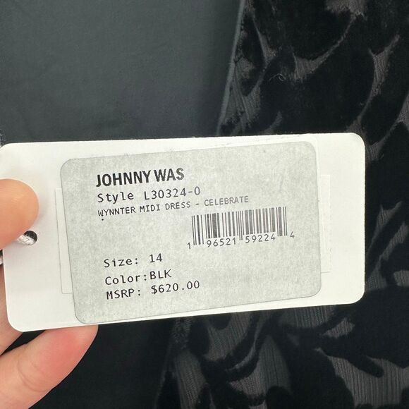 Johnny Was Jade Women’s Black Jacquard Velvet Burnout Silk Blend Wynnter Midi Dr - Picture 6 of 15